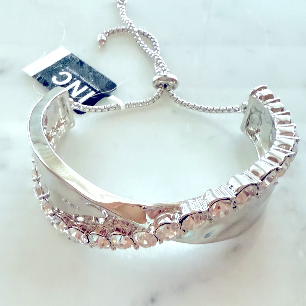 New INC International Concepts Cuff Silver Bracelet with Crystal Accents - Picture 7 of 10